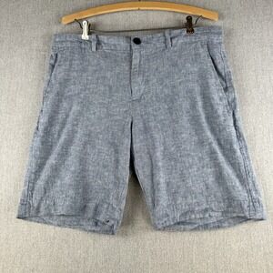 Perry Ellis Portfolio Men Shorts 34 Blue Linen Blend Flat Front Casual